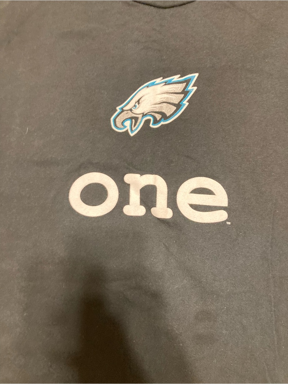 NFL Vintage&Y2K Black Tee with White 'one' and Teal-Outlined Eagle Logo